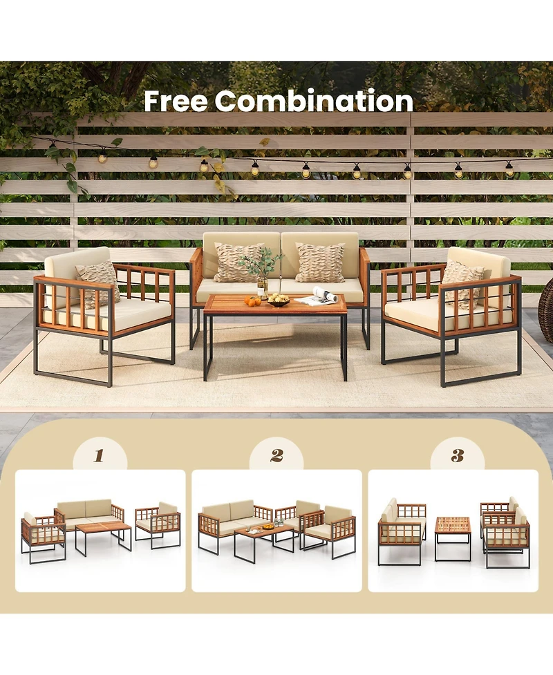 Sugift 4 Pieces Acacia Wood Outdoor Sofa Set