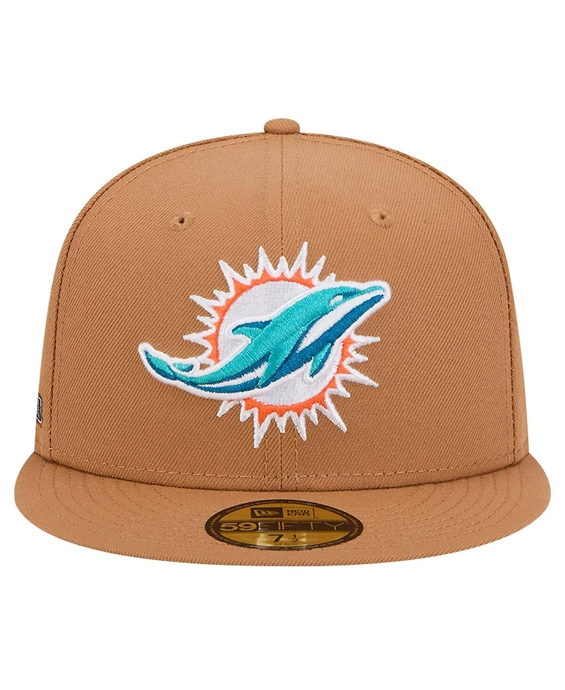New Era Men's Tan Miami Dolphins Color Pack 59FIFTY Fitted Hat with Side Patch