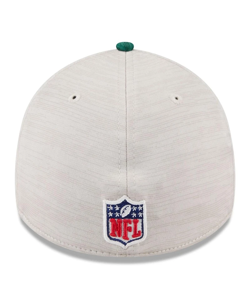 New Era Men's Stone/Green York Jets 2024 Sideline Historic 39THIRTY Flex Hat
