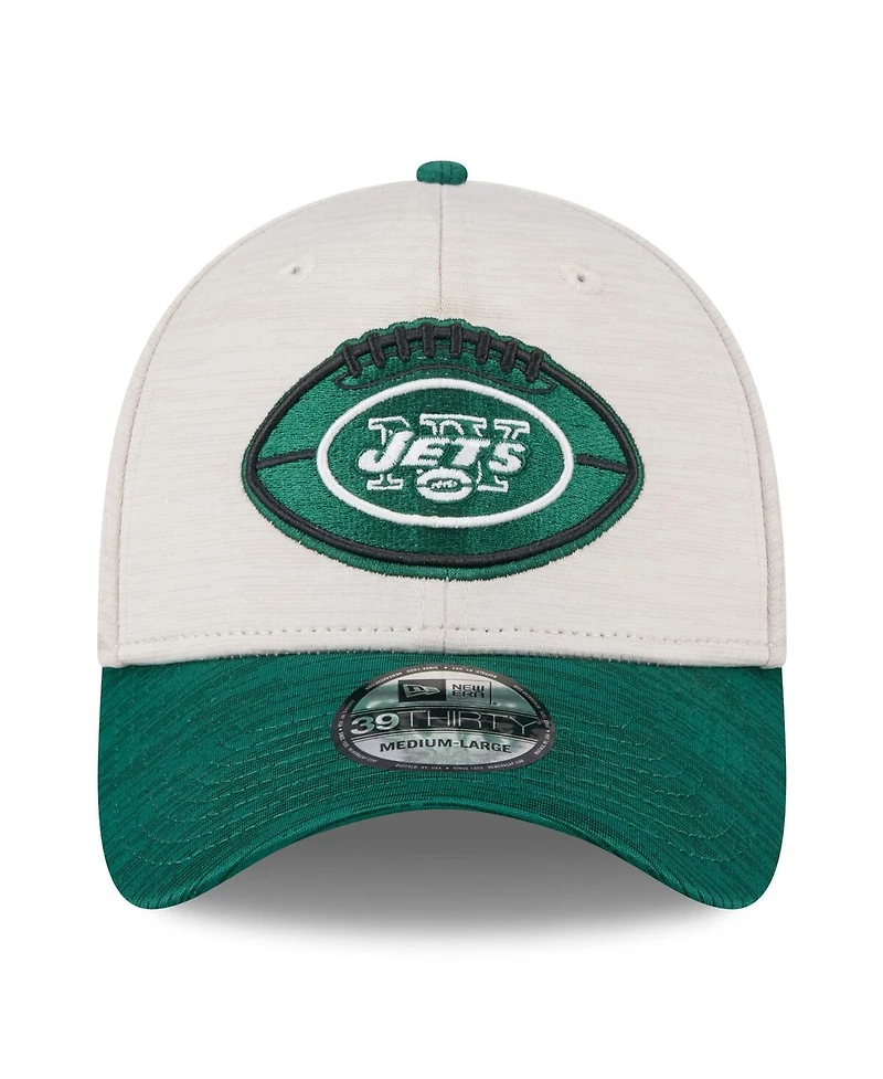 New Era Men's Stone/Green York Jets 2024 Sideline Historic 39THIRTY Flex Hat