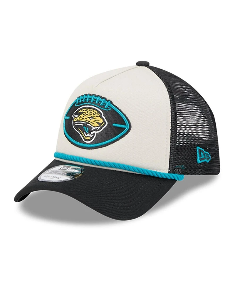 New Era Men's Stone/Black Jacksonville Jaguars 2024 Sideline Historic 9FORTY A-Frame Trucker Adjustable Hat