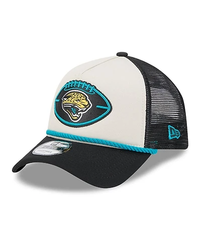 New Era Men's Stone/Black Jacksonville Jaguars 2024 Sideline Historic 9FORTY A-Frame Trucker Adjustable Hat