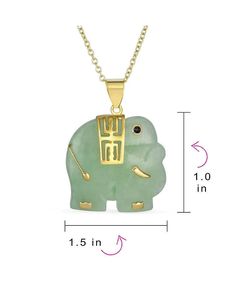 Bling Jewelry Longevity Pale Green Natural Jade Indian Elephant Pendant Necklace For Women Gold Plated Sterling Silver 18"