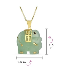 Bling Jewelry Longevity Pale Green Natural Jade Indian Elephant Pendant Necklace For Women Gold Plated Sterling Silver 18"