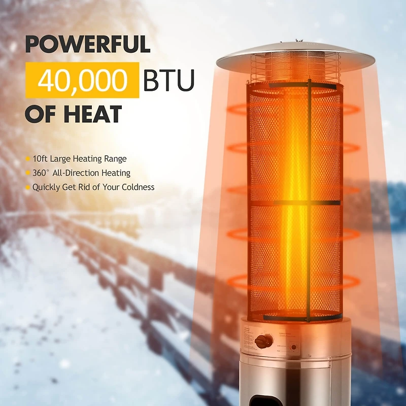 40000 Btu Patio Heaters Stainless Steel Round Propane Glass Tube Flame