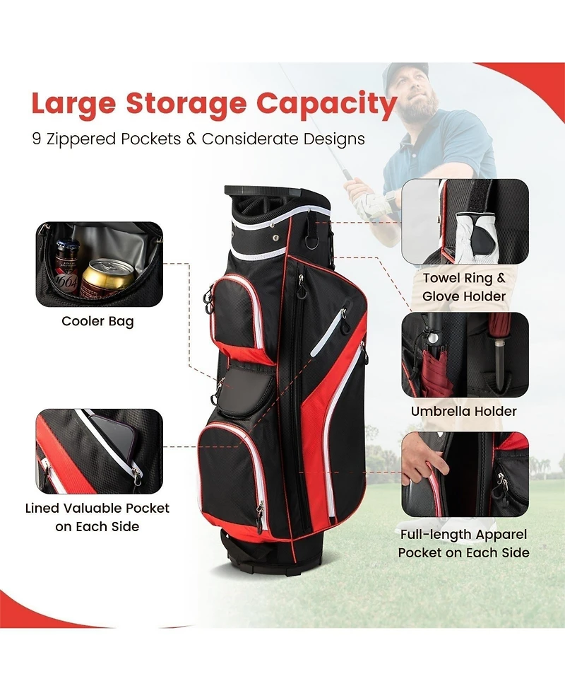 Golf Cart Bag with 14 Way Top Dividers-Red