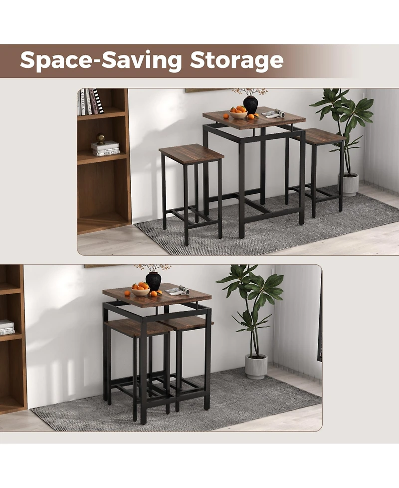 Sugift 3 Pieces Pub Dining Table Set with Floating Tabletop and Footrest