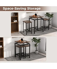 Sugift 3 Pieces Pub Dining Table Set with Floating Tabletop and Footrest