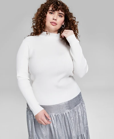 And Now This Trendy Plus Mock Neck Ribbed Sweater, Created for Macy's