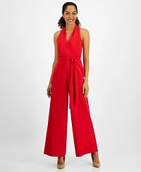 julia jordan Women's Belted Wide-Leg Halter Jumpsuit