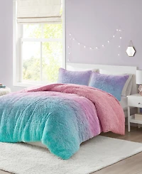Intelligent Design Primrose Ombre Shaggy Faux Fur -Pc. Duvet Cover Set