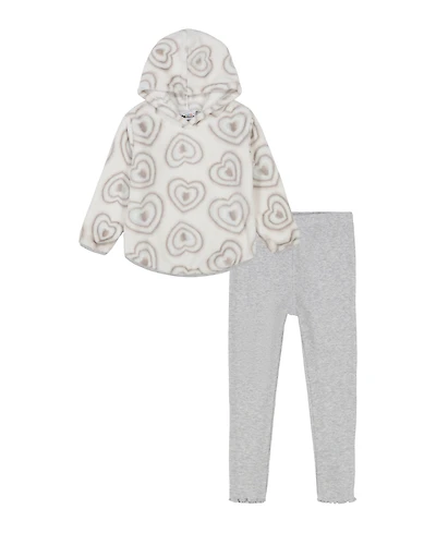Kids Headquarters Baby Girl Heart-Print Oversized Sherpa Hoodie Ribbed Leggings, 2-Piece set