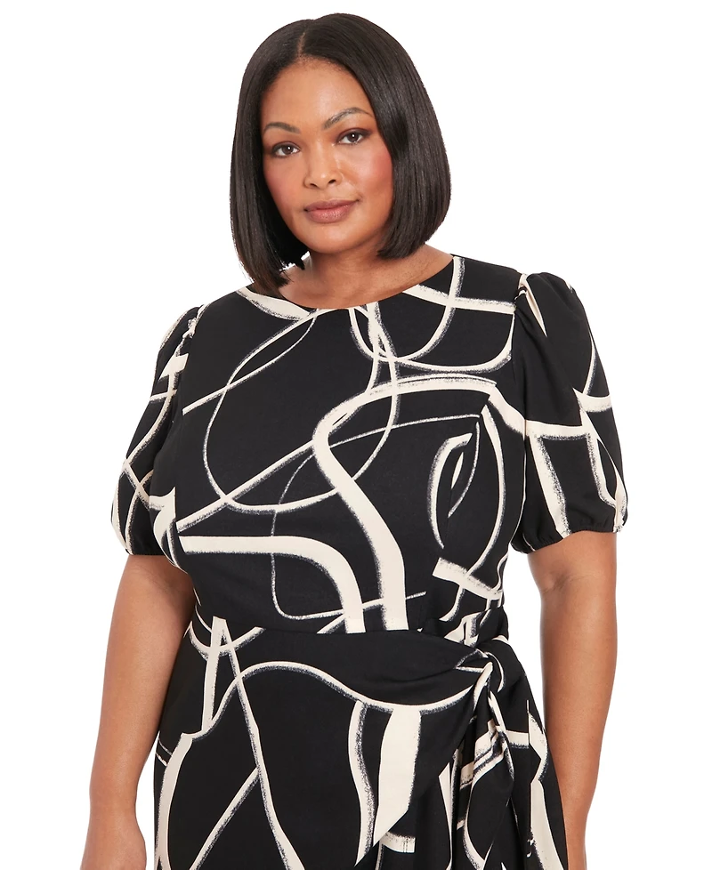 London Times Plus Balloon-Sleeve Sarong Dress