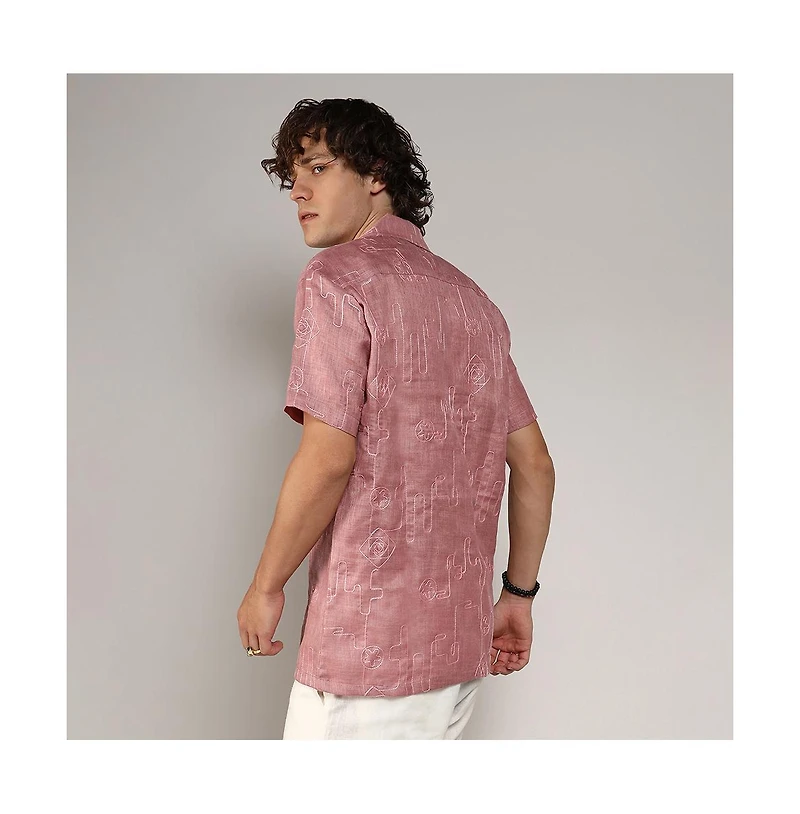 Men's Rouge Pink Embroidered Lined Shirt