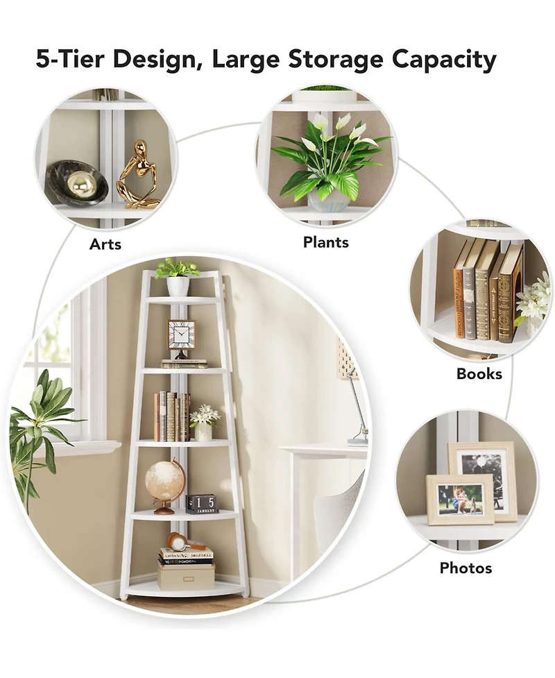 Tribesigns 5 Tier Corner Bookshelf and Bookcase, 70 inch Tall Corner Shelves Standing Shelving Unit Indoor Plant Stand for Living Room, Kitchen, Home
