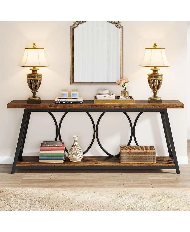 Tribesigns 70.9 inch Extra Long Console Table, Industrial Sofa Table Behind Couch with 2 Tier Storage Shelf, Narrow Entryway Hallway Accent