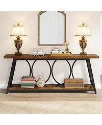 Tribesigns 70.9 inch Extra Long Console Table, Industrial Sofa Table Behind Couch with 2 Tier Storage Shelf, Narrow Entryway Hallway Accent