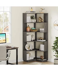 Tribesigns 6-Tier Corner Bookshelf, 64.9 Inch Tall Bookcase with Anti-Drop Panel, Industrial Freestanding Shelf Display Rack Storage Organizer