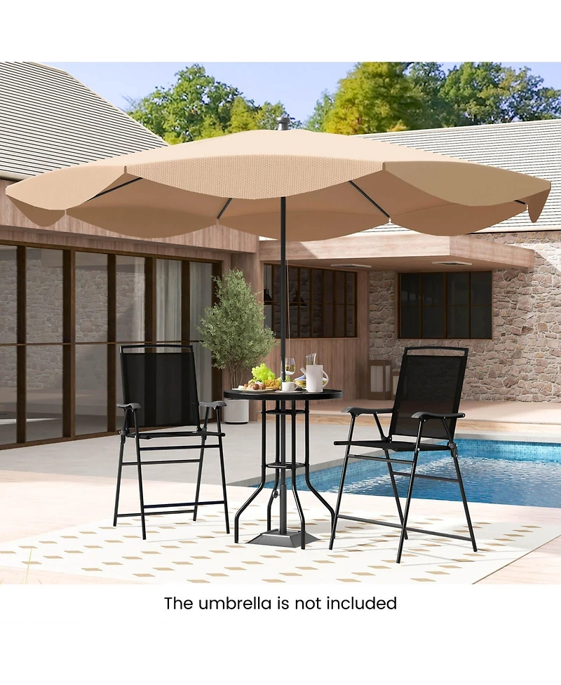 Costway 3 Pcs Outdoor Bar Stool Set with Dpc Tabletop Umbrella Hole & Footrest 2 Chairs