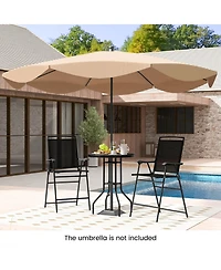 Costway 3 Pcs Outdoor Bar Stool Set with Dpc Tabletop Umbrella Hole & Footrest 2 Chairs