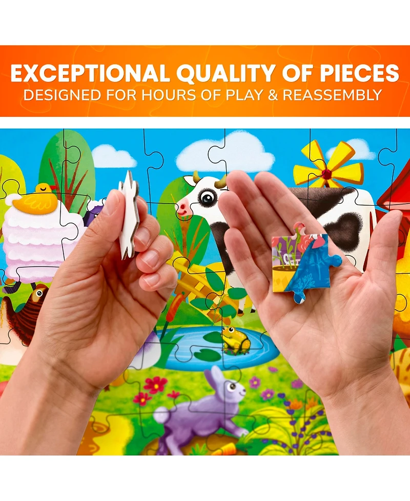 Quokka 4 x 30 Pieces Jigsaw Puzzles for Toddlers 3-5 - Dinosaur, Animals, Meadow Girls