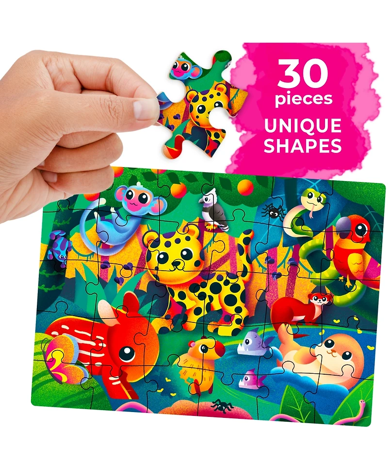 Quokka 4 x 30 Pieces Jigsaw Puzzles for Toddlers 3-5 - Dinosaur, Animals, Meadow Girls
