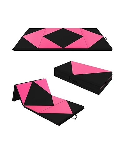 8 Feet Pu Leather Folding Gymnastics Mat with Hook and Loop Fasteners-Heart Pink