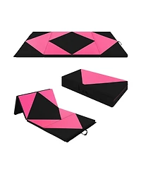 8 Feet Pu Leather Folding Gymnastics Mat with Hook and Loop Fasteners-Heart Pink