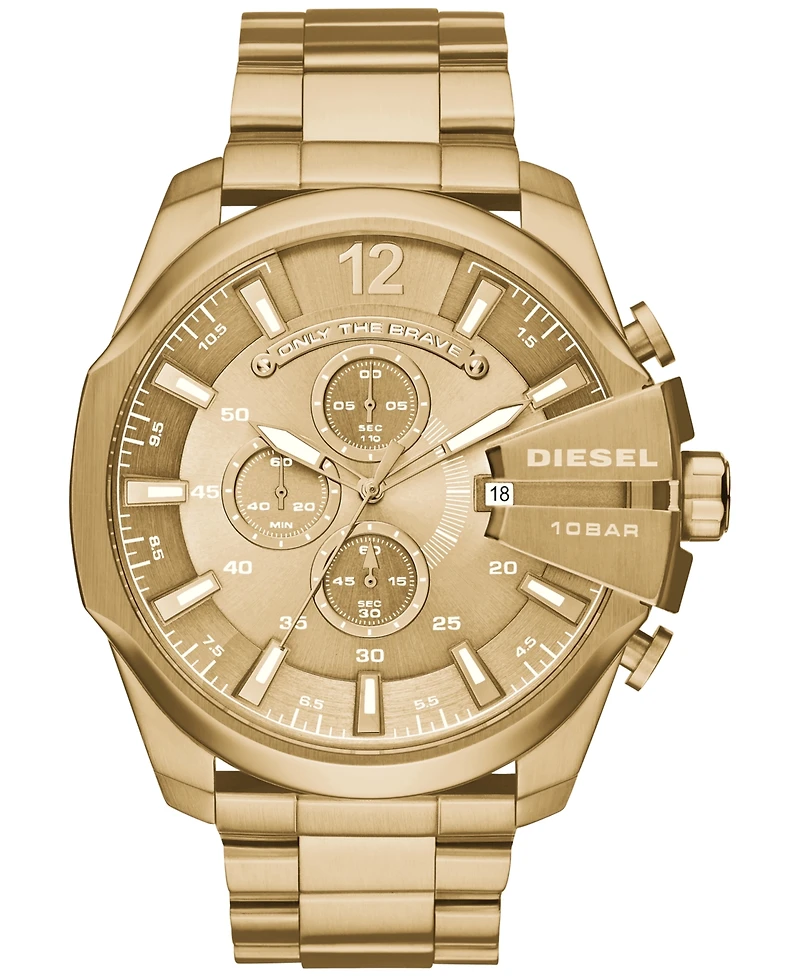 Diesel Men's Chronograph Mega Chief Gold-Tone Stainless Steel Bracelet Watch 59x51mm