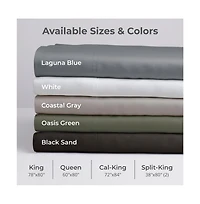 Cariloha Retreat 4-Piece Sateen Sheet Set | Laguna Blue | Split King | Lyocell Material | Breathable, Corner Straps, Extra soft & Cooling