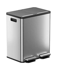 iTouchless SoftStep 16 Gallon Stainless Steel Dual Compartment Combo Step Pedal Trash Can and Recycle Bin with Dual Odor Filters and Color-Coded Remov