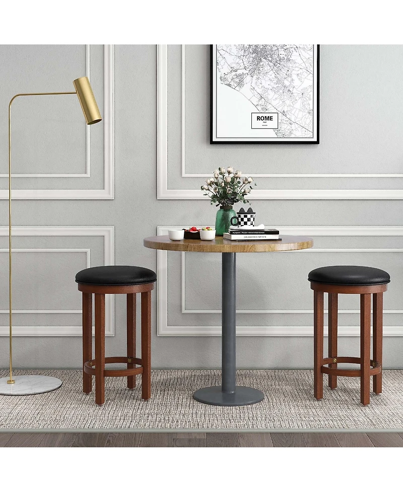Bar Stools Set of 2 Counter Height with Round Seat & Footrest for Kitchen