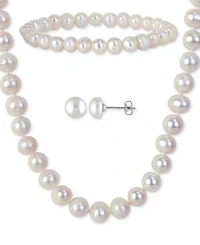 3-Pc. Set Cultured Freshwater Pearl (7-8mm) Collar Necklace, Stretch Bracelet, & Stud Earrings