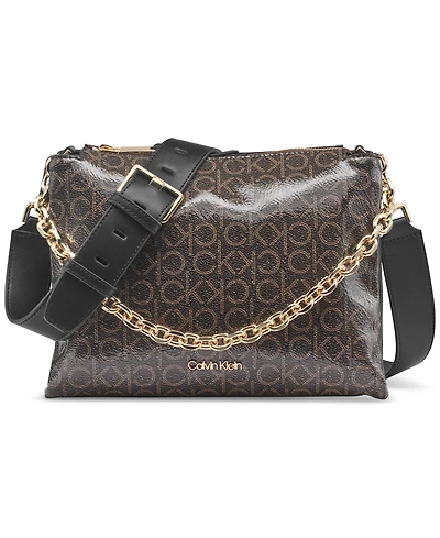 Calvin Klein Rain Signature Top Zipper Dual Strap Chain Crossbody