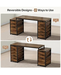 Tribesigns Computer Desk with 8 Drawers, 63" Home Office Desk with Reversible File Cabinet and Storage Drawers, Industrial Pc Desk Study Writing Table