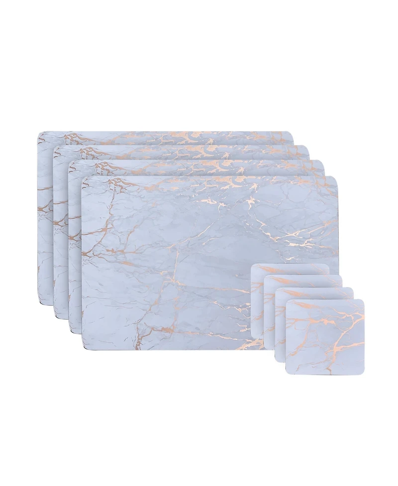 Dainty Home Marble Cork Table Set With 4 Foil Printed Granite Designed Thick Textured 12" x 18" Rectangular Placemats and Square Coaster