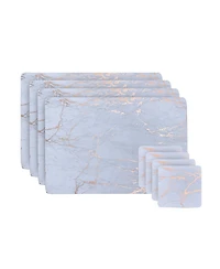 Dainty Home Marble Cork Table Set With 4 Foil Printed Granite Designed Thick Textured 12" x 18" Rectangular Placemats and Square Coaster
