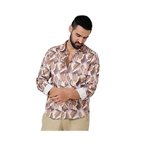 Men's Pale Yellow & Mocha Brown Abstract Block Shirt