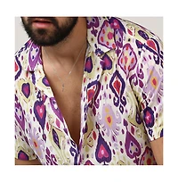 Campus Sutra Men's Lavender & Pear Yellow Ethnic Shirt