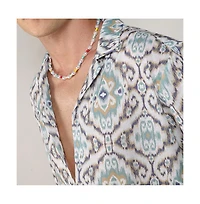 Men's Ivory White & Sage Green Ikkat Shirt