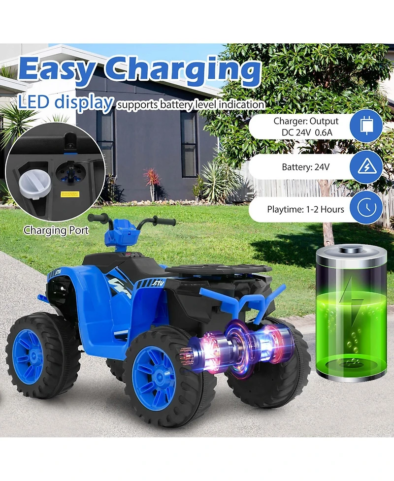 24V Kids Ride-On Electric Atv 4-Wheeler Quad Car with Wireless Connection