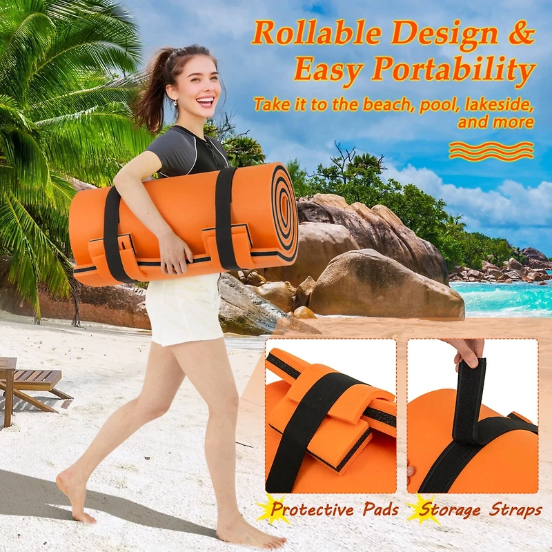 3-Layer Tear-Resistant Foam Floating Pad Island Water Sports Relaxing Orange