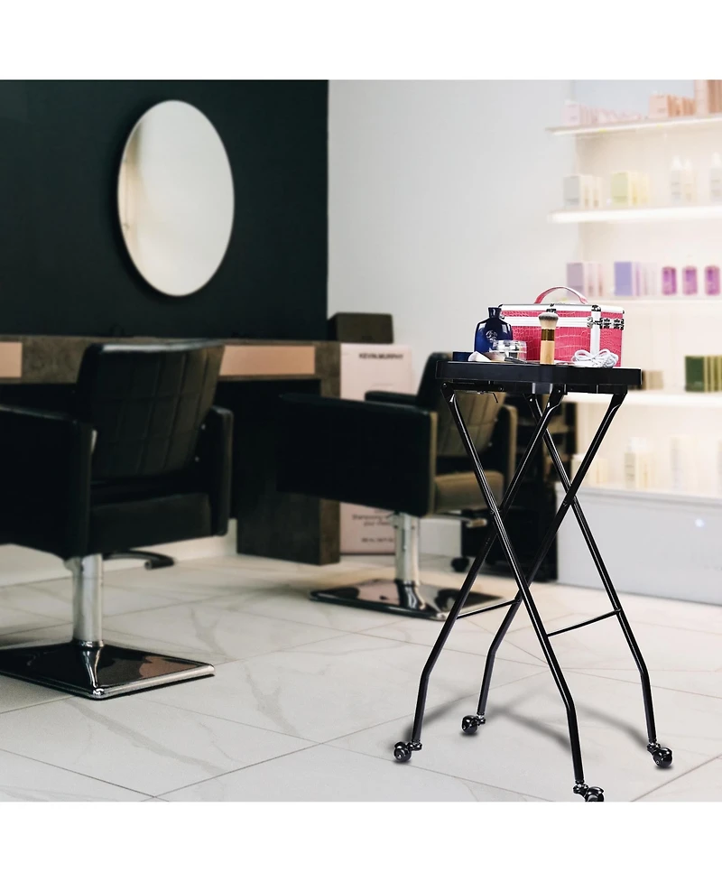 Salon Folding Rolling Tray Station Service Trolley Storage Cart For Barber Shop