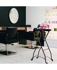 Salon Folding Rolling Tray Station Service Trolley Storage Cart For Barber Shop