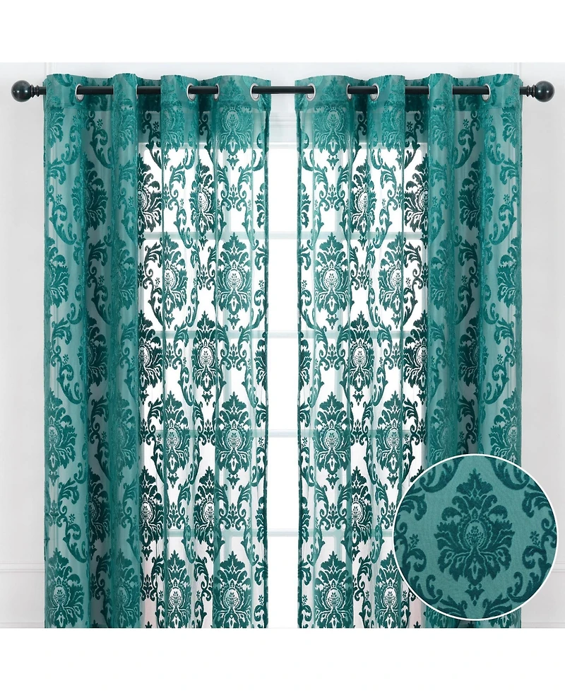 Chanasya Premium Devore Sheer Grommet Curtains - Classy, Light Filtering Drapes for Living Room or Bedroom - 52" x 108" - Blue, 2 Panels