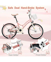 18 Inch Kid Bike 95% Pre-Assembled Girls Bicycle with Training Wheels & Basket