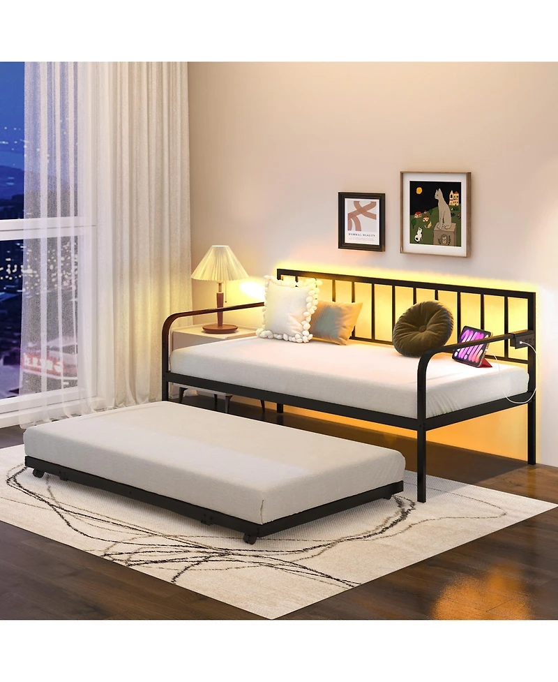 Twin Daybed with Charging Station and Led Lights