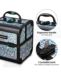 Byootique Makeup Train Case Cosmetic Organizer w/ Mirror Mermaid Silver Artist
