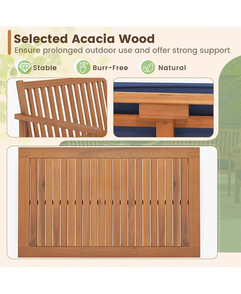 4 Pcs Patio Wood Furniture Set with Loveseat, 2 Chairs & Coffee Table for Porch
