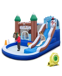 6-in-1 Winter Theme Snowman Inflatable Castle Kids Bounce House with 735W Blower